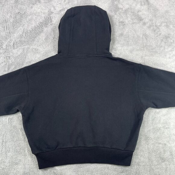 Magnlens Cropped Hoodie Women's Small Black Cotton Stretch Ribbed Logo Pullover - Picture 2 of 13